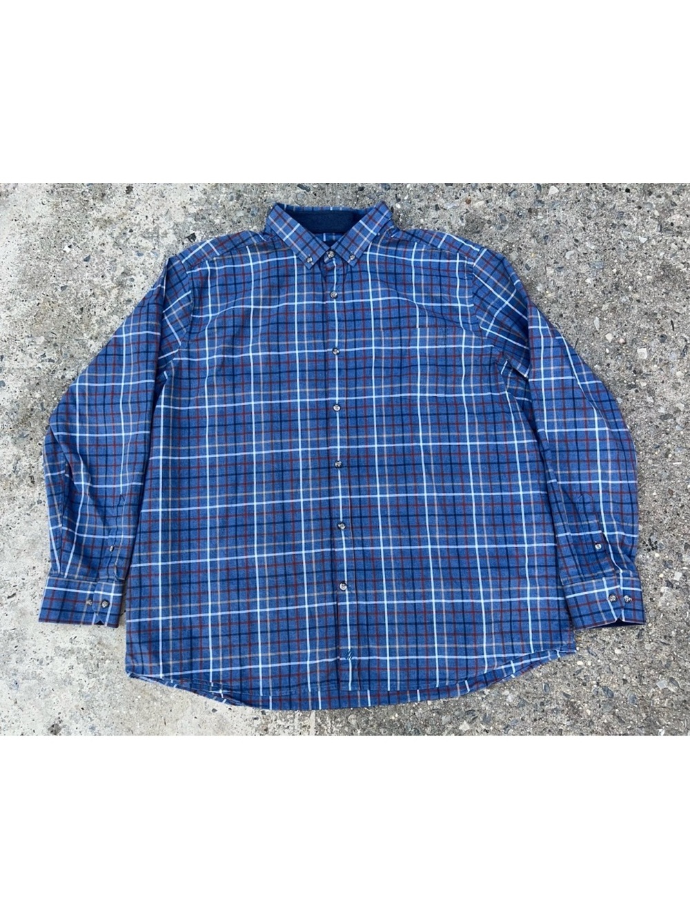 Johnston & Murphy Blue Check Button Down Long Sleeve Shirt 3XL Geometric
